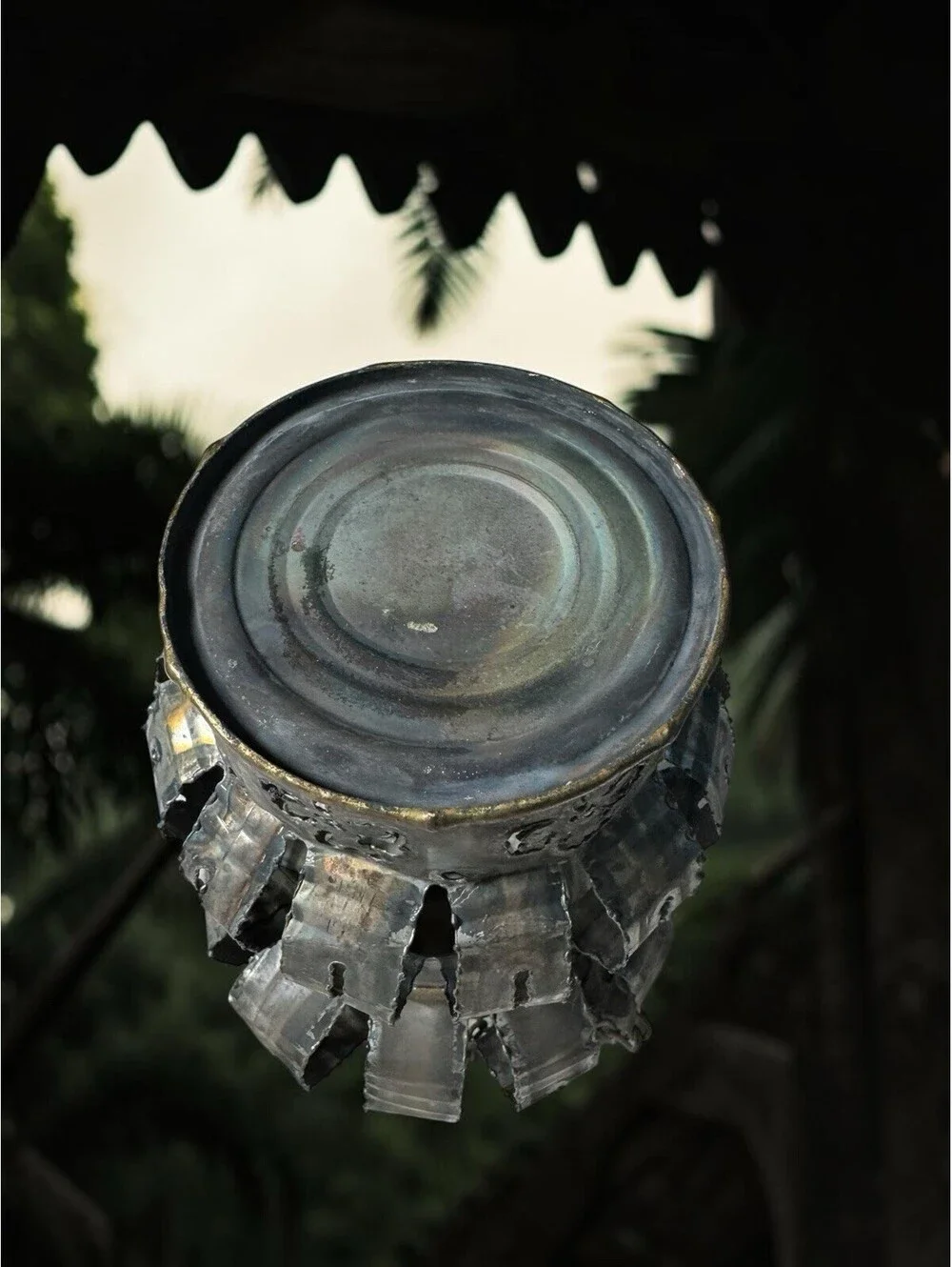 Antique Punched Tin Candle With Shamrocks Hanging Lantern Light Primitive 8”x5